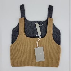 Everlane Ribbed Cozy Stretch Wool Yak Knit Crop Tops in Charcoal and Camel